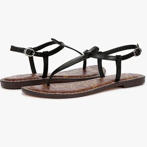 SAM EDELMAN Womens Black Leather T-Strap Flat thong ankle Gigi Sandals size 8